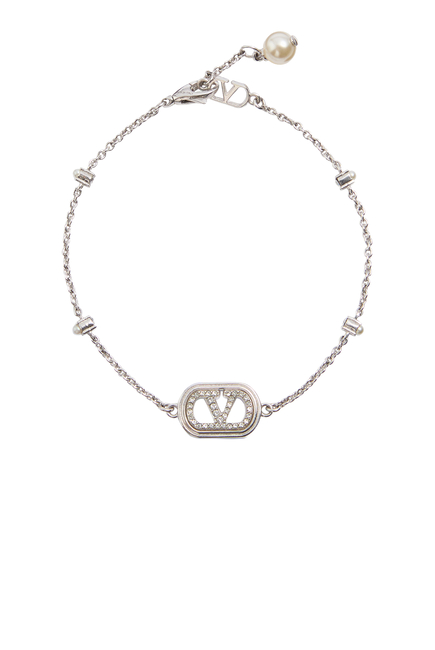 VLogo Signature Bracelet in Metal, Pearls, and Swarovski® Crystals