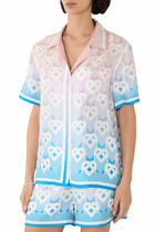  Gradient Heart Monogram Silk Short-Sleeve Shirt