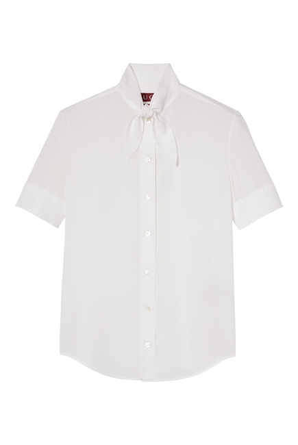 Logo Embroidered Silk Crêpe de Chine Shirt