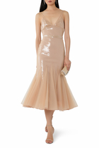 Sequin and Tulle Cami Midi Dress