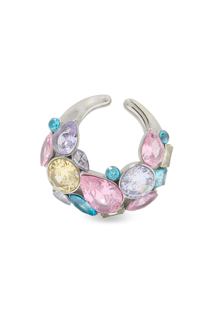 Round Ear Cuff, Silver-Plated Stainless Steel & Crystals