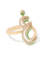 Arabic Letter Ring, 18k Yellow Gold & Enamel, Diamonds
