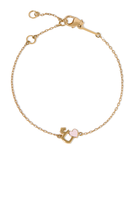Kids Tiny Bling Heart Letter Ein Bracelet, 18k Yellow Gold & Enamel