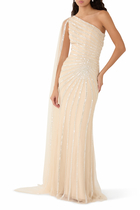 One-Shoulder Sequin Embellished Gown 