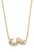 Oula XS Letter "Seen" Necklace,  18K Yellow Gold &  Baguette Diamonds