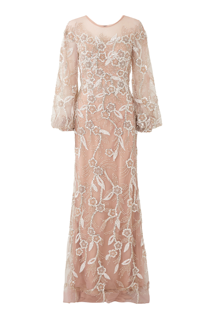 Puff Sleeves Beaded Gown