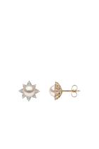 Trend Star Stud Earrings,  18K Yellow Gold with Freshwater Pearls & Diamonds