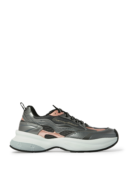 Mesh Sneakers with Laminated Details & Signature Logo