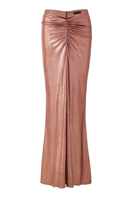 Coated Jersey Ruched Maxi Skirt