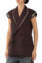 Double-Breasted Front-Flap Pocket Sleeveless Blazer