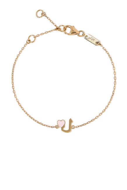 Kids Tiny Bling Pastel Heart Charm Letter 'Lam' Bracelet, 18K Yellow Gold & Enamel 