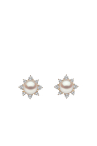 Trend Star Stud Earrings,  18K Yellow Gold with Freshwater Pearls & Diamonds