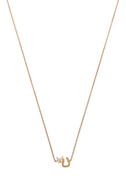Kids Tiny Bling Butterfly Letter 'Noon' Necklace, 18K Yellow Gold & Enamel