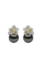 Drop Earrings,  18K White Gold with Tahitian Pearl & Diamonds