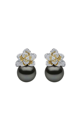Drop Earrings,  18K White Gold with Tahitian Pearl & Diamonds