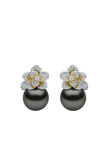 Drop Earrings,  18K White Gold with Tahitian Pearl & Diamonds