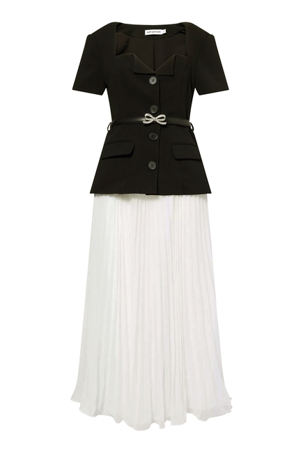Tailored Contrast Chiffon Midi Dress