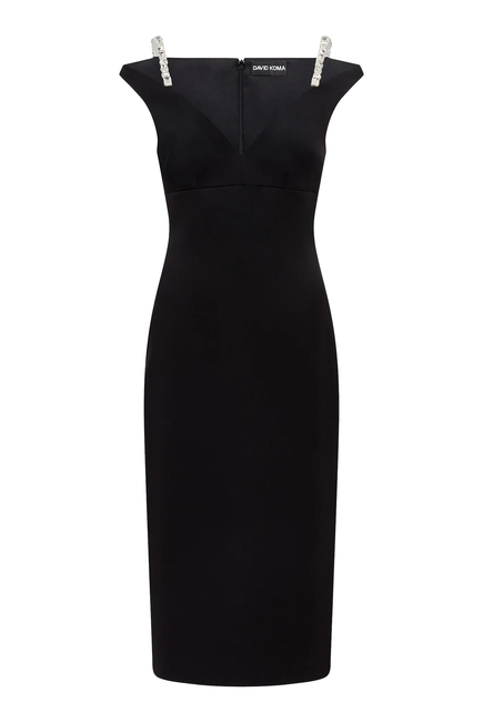  Crystal Strap Detail Midi Dress