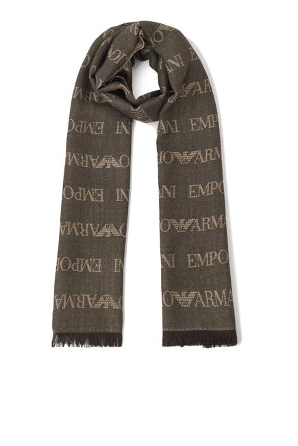 Virgin-Wool and Acrylic Logo Scarf