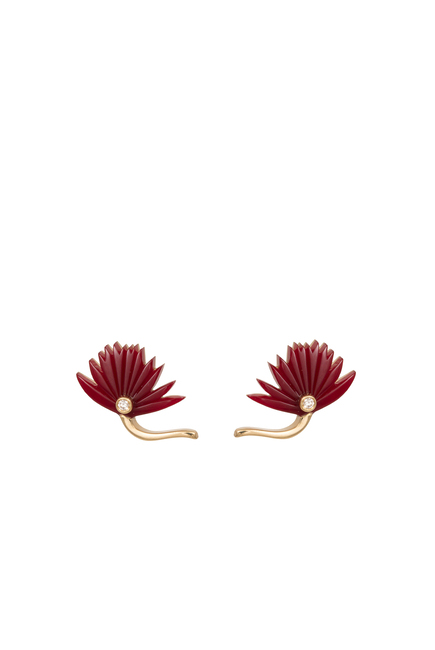 Psychedelia Stud Earrings, 18k Yellow Gold, Diamonds & Red Agate