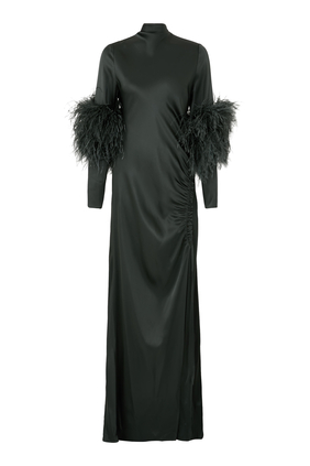 Feather Gathered-Detail Long Dress