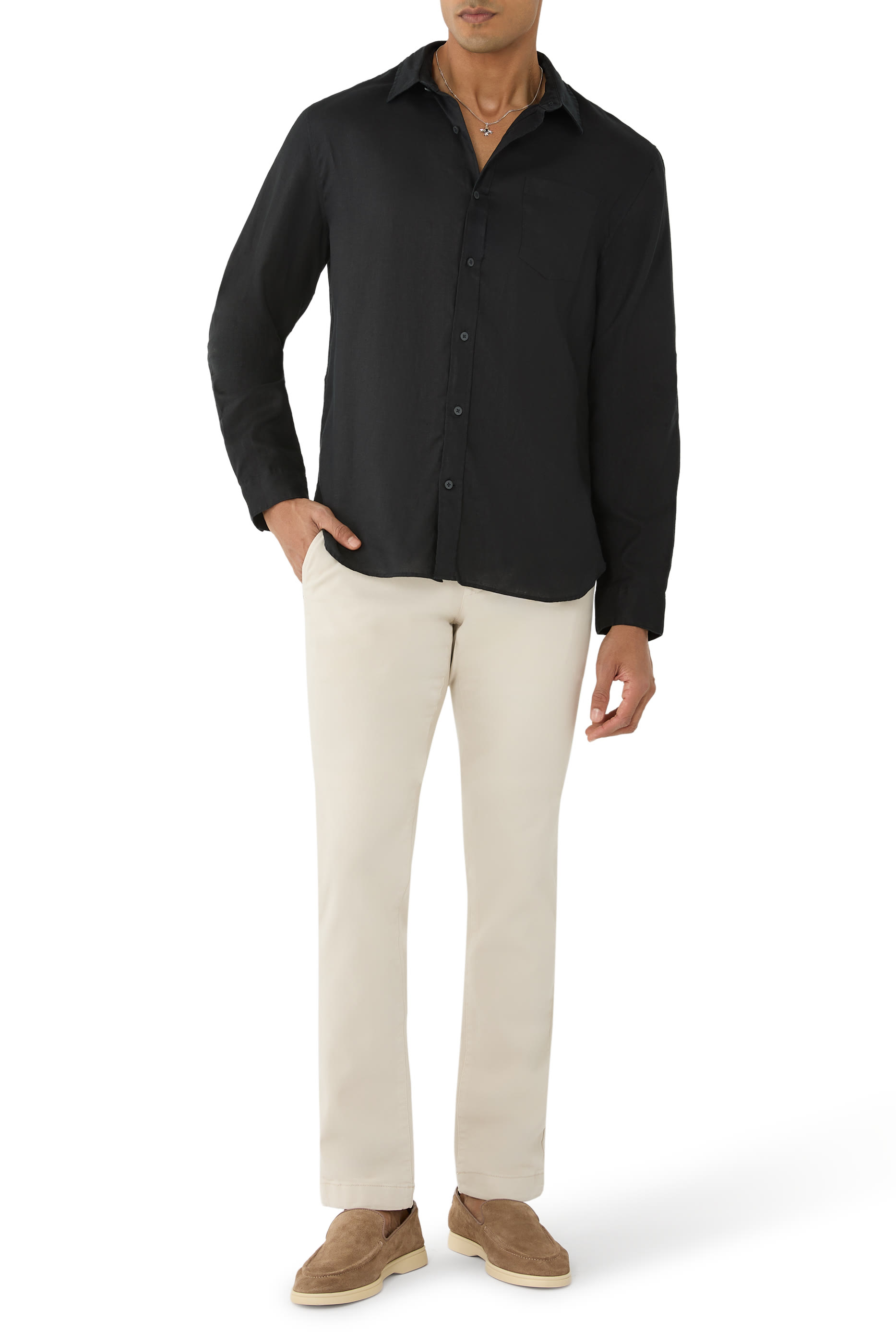 قميص بأكمام طويلة كتان