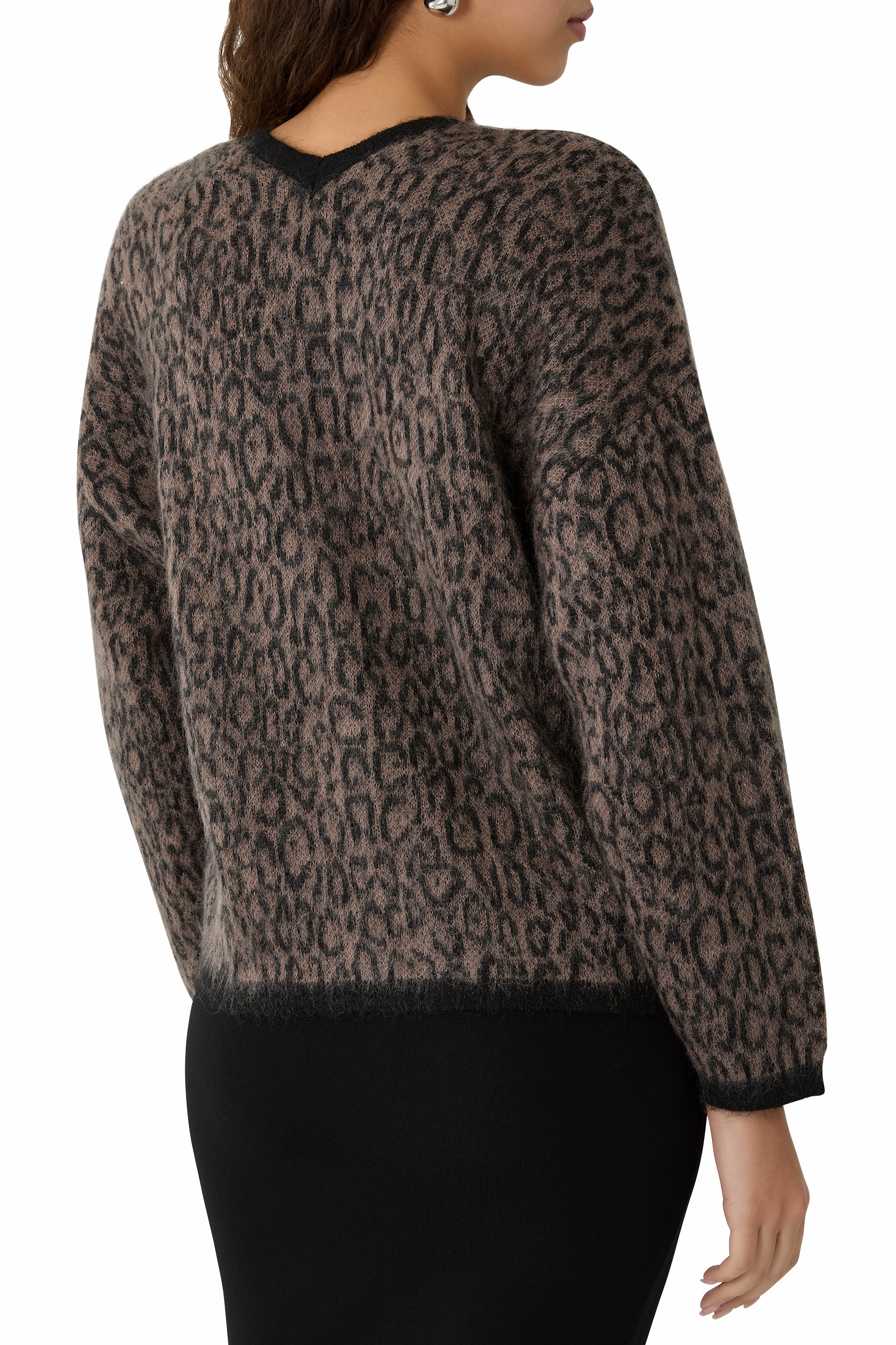 كارديغان بياقة على شكل حرف V مزين بشعار الماركة بالكامل