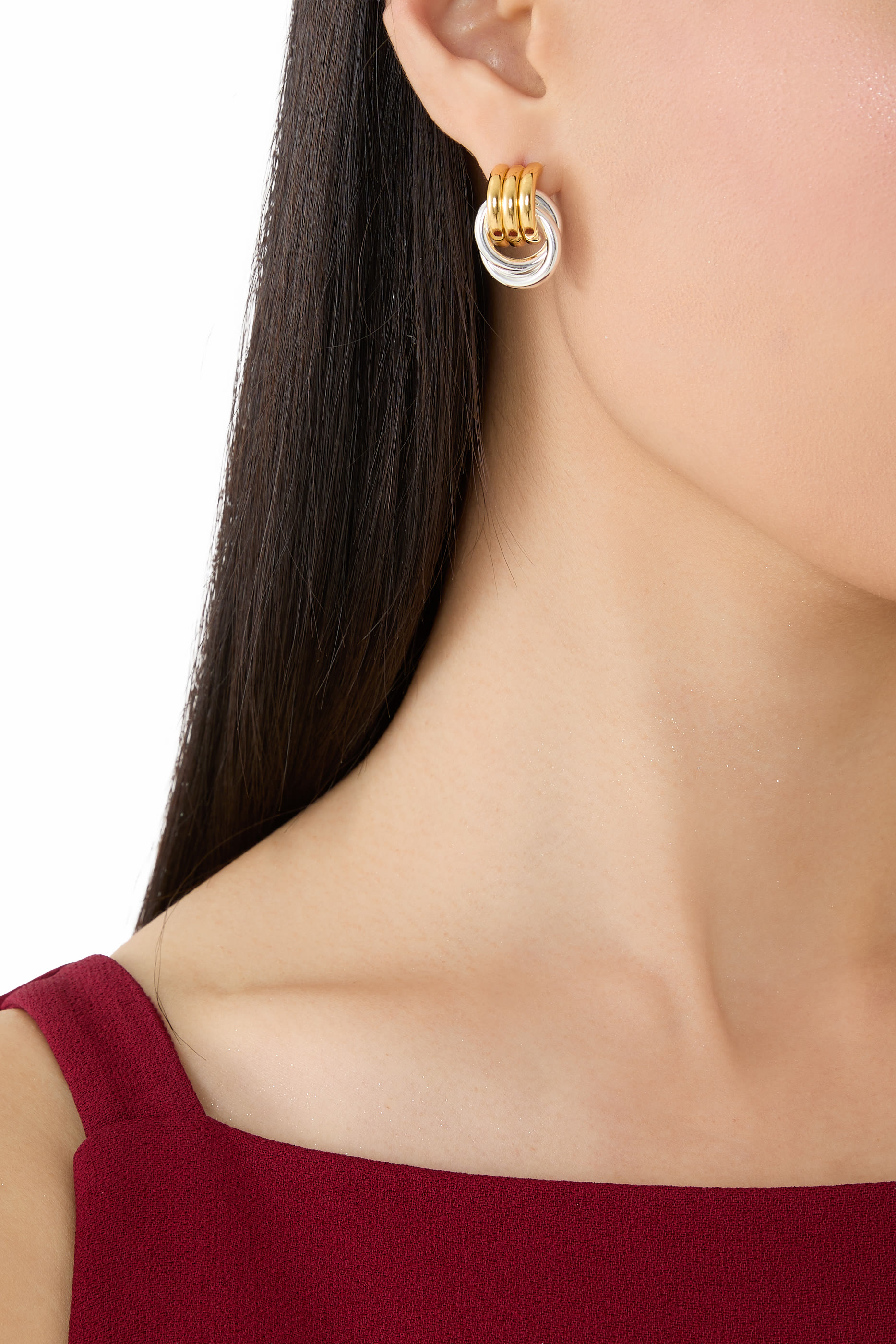 أقراط بعقدة صغيرة ستانليس ستيل مطلي بالذهب عيار 18 وفضة بتقنية بي في دي