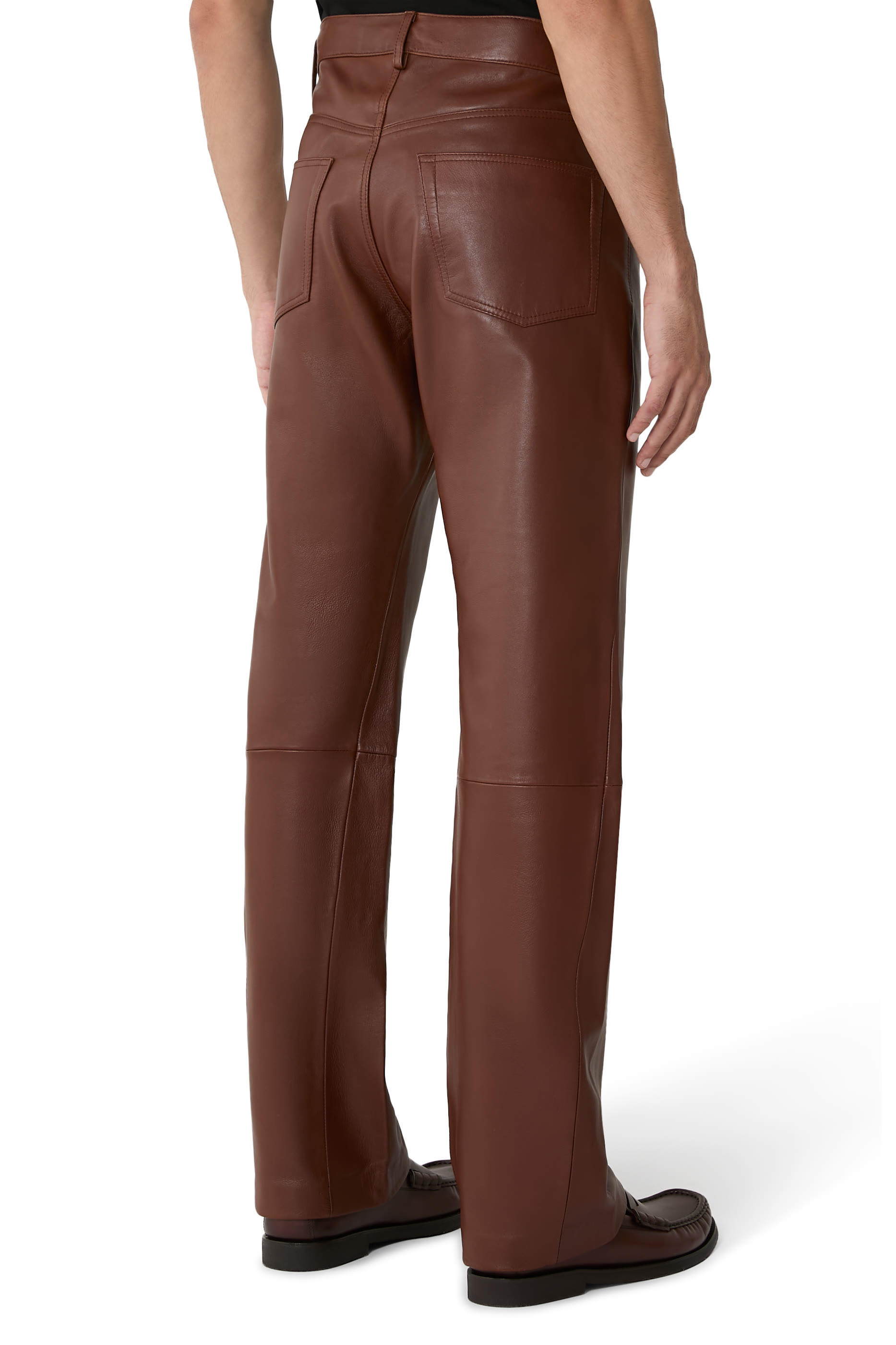 بنطال دنيم بقصة ساق مستقيمة جلد طبيعي