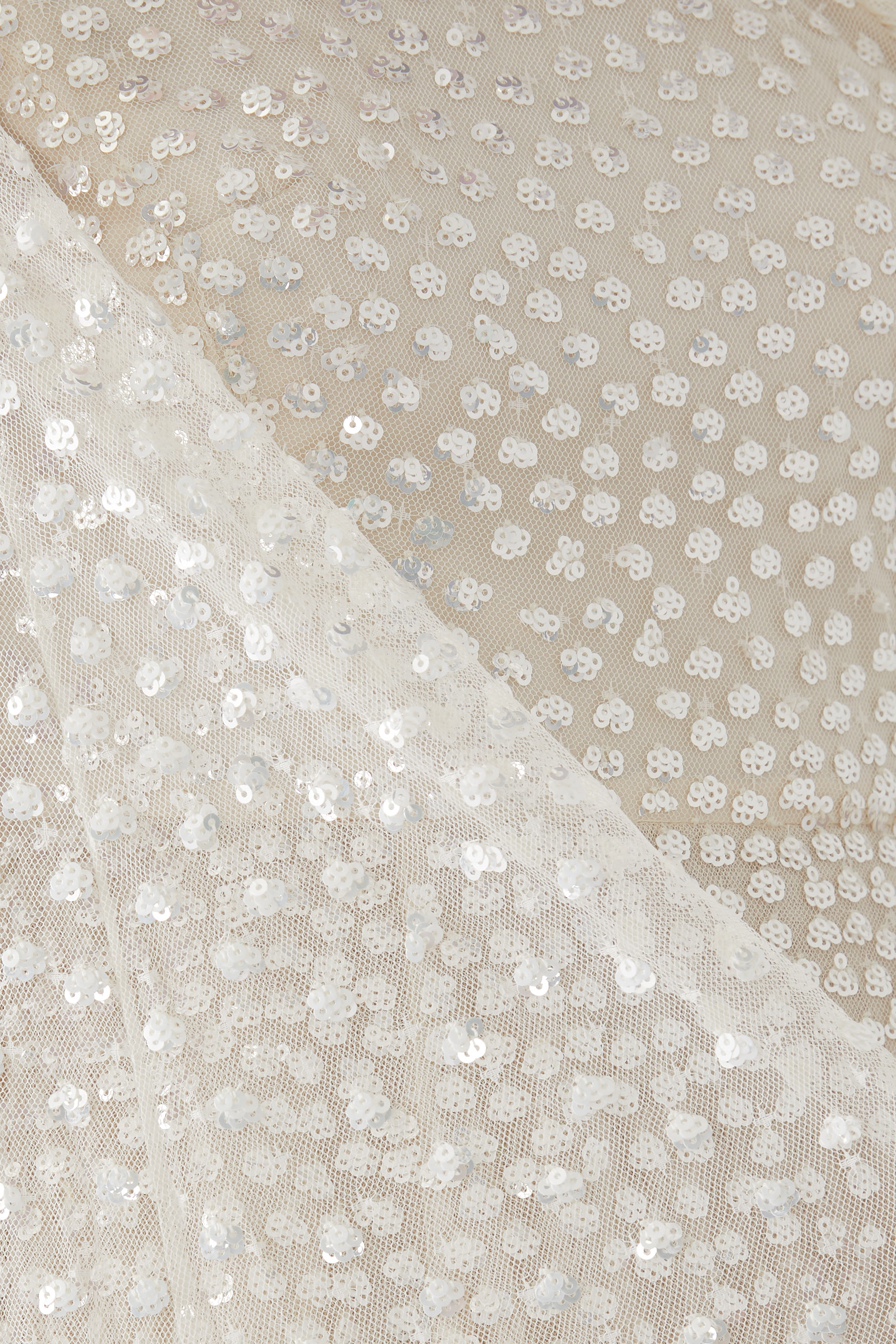 فستان سهرة بطول الكاحل بكتف واحد بتطريزات نقاط متناثرة