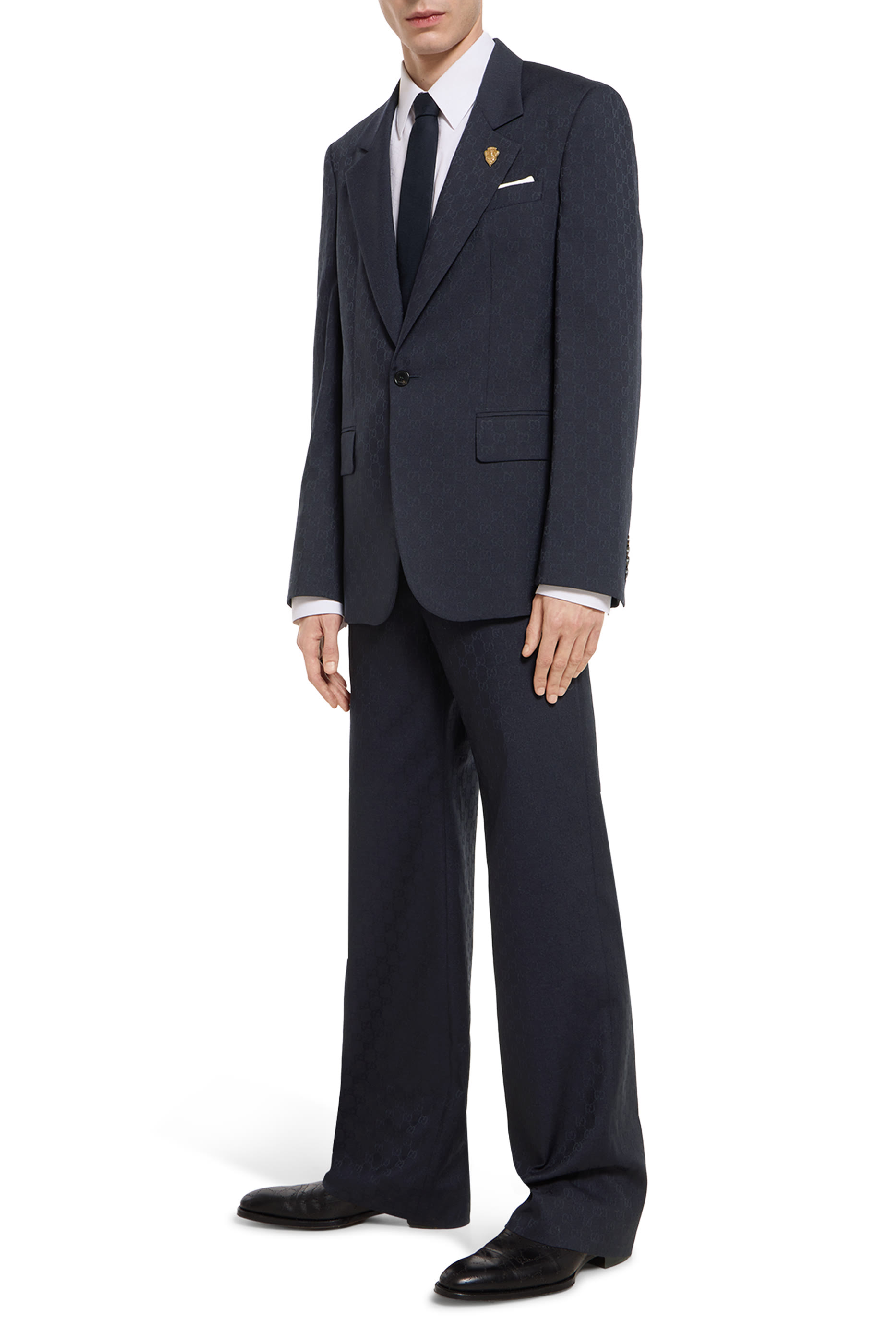 جاكيت بزر ونقشة حرفي شعار الماركة صوف