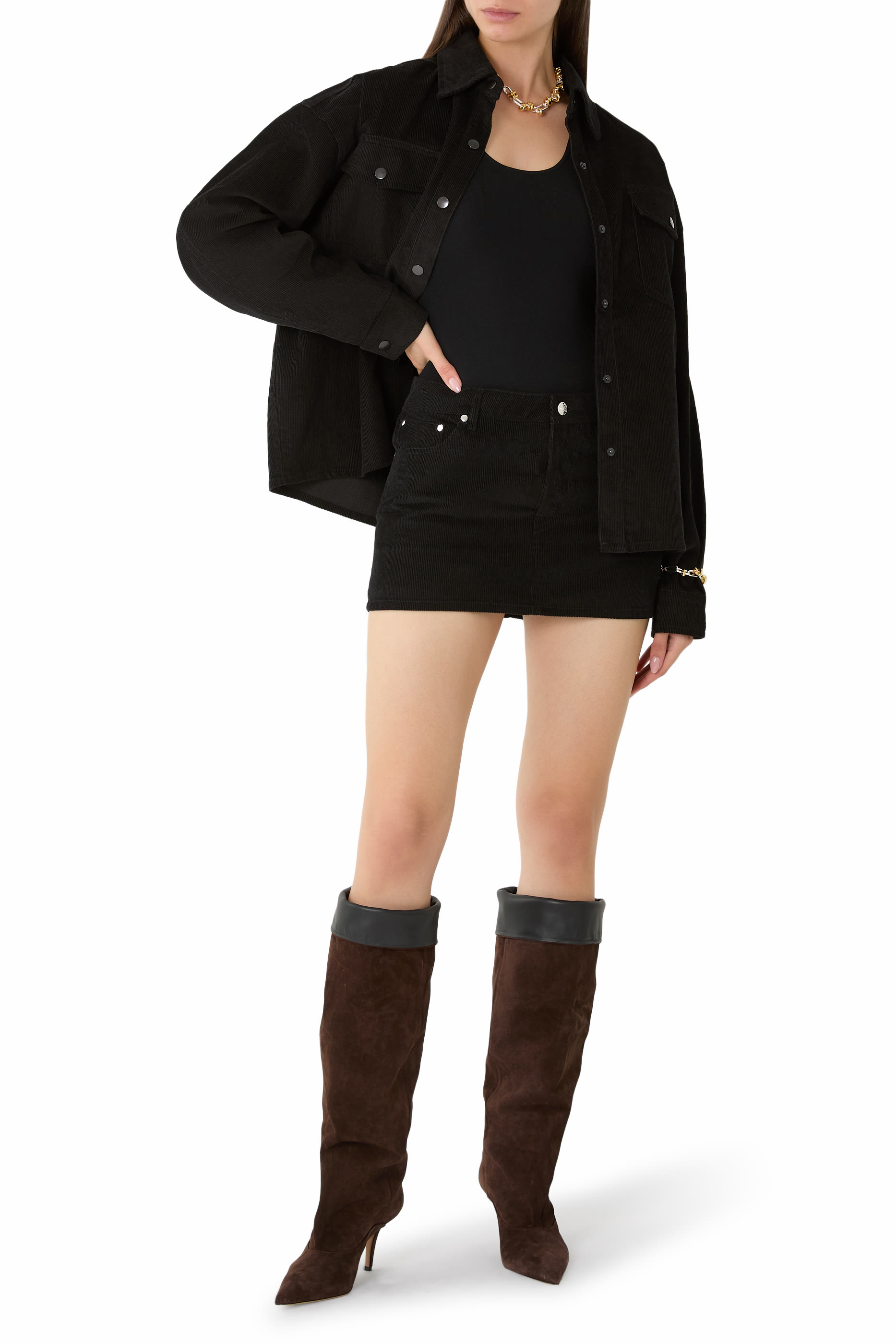 تنورة شيري قصيرة قطن مخملي مضلع