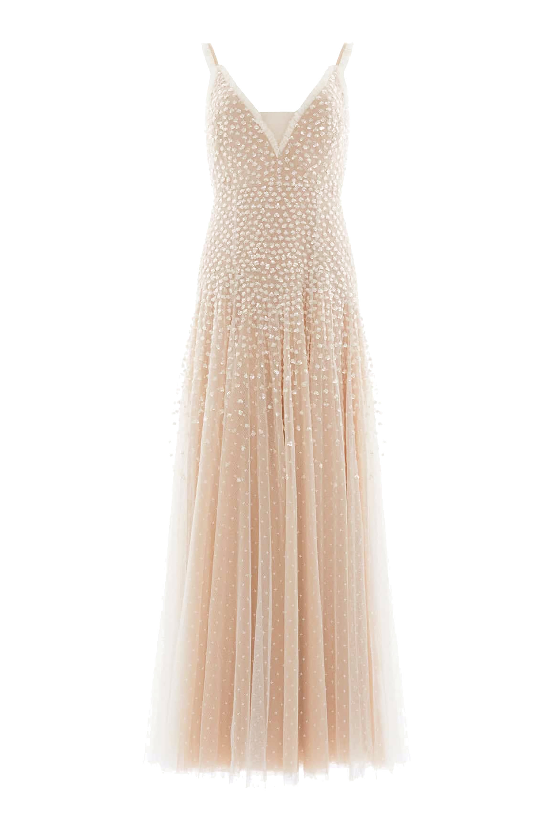 فستان سهرة كاسكادي كامي بياقة عميقة مزين بترتر