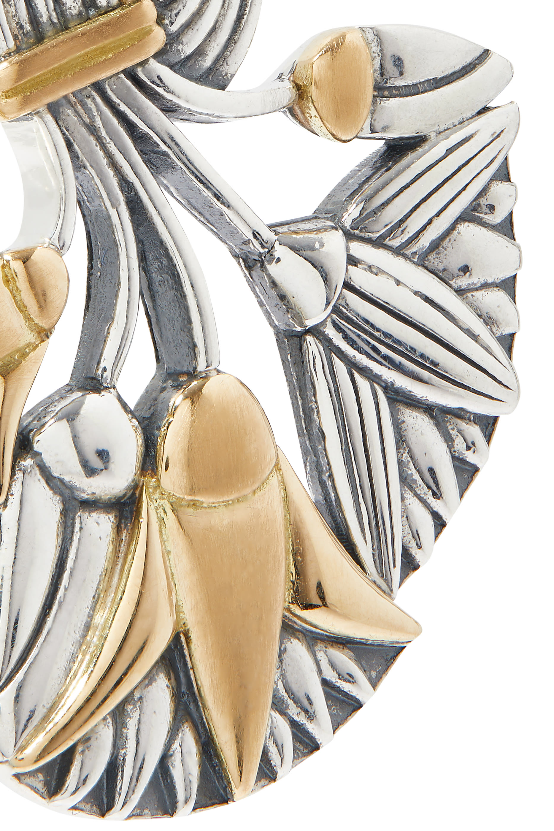 أقراط ستيتمنت بتصميم باقة زهور لوتس ذهب أصفر عيار 18 وفضة استرلينية