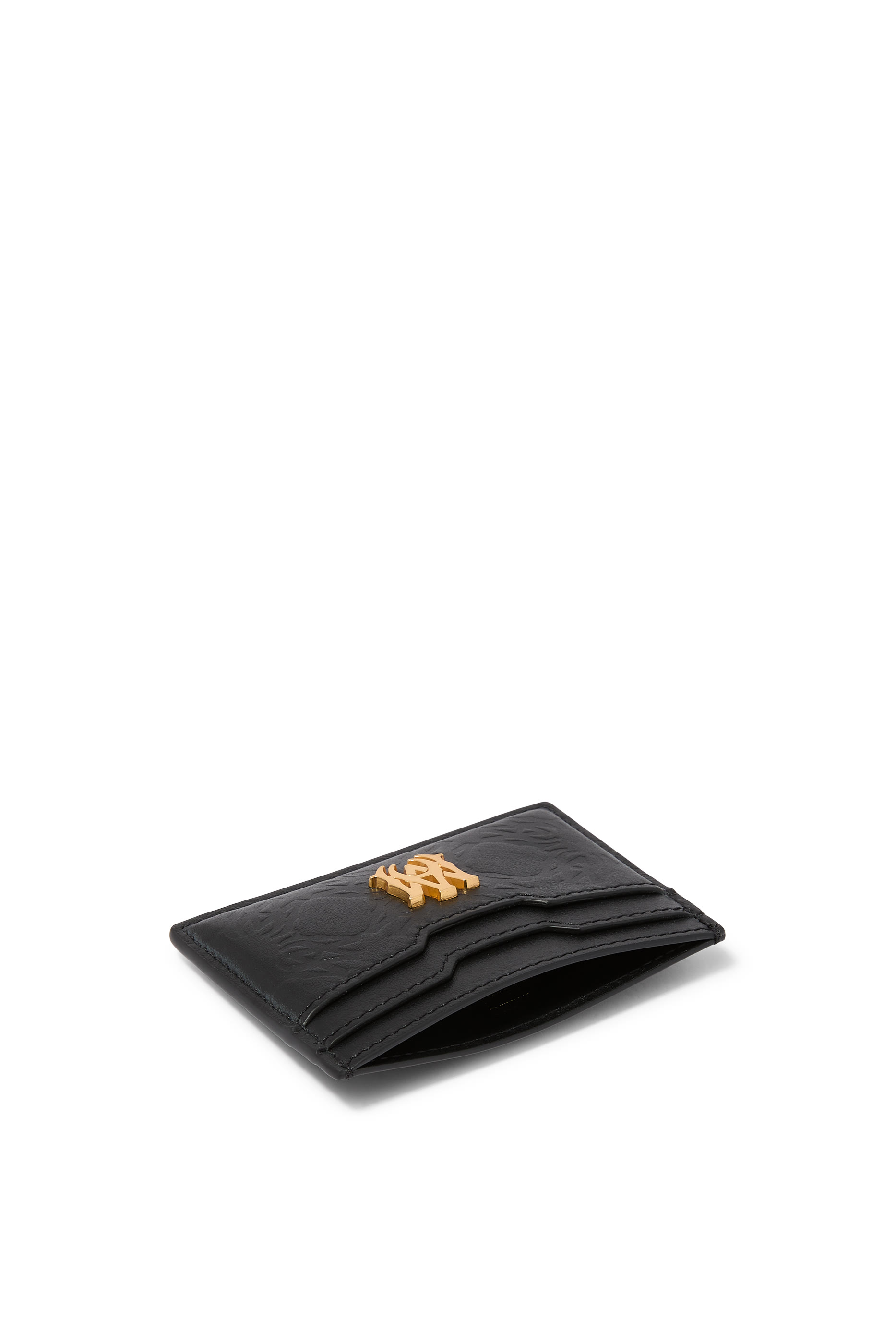 حافظة بطاقات  بشعار الماركة ونقشة مربعات جلد