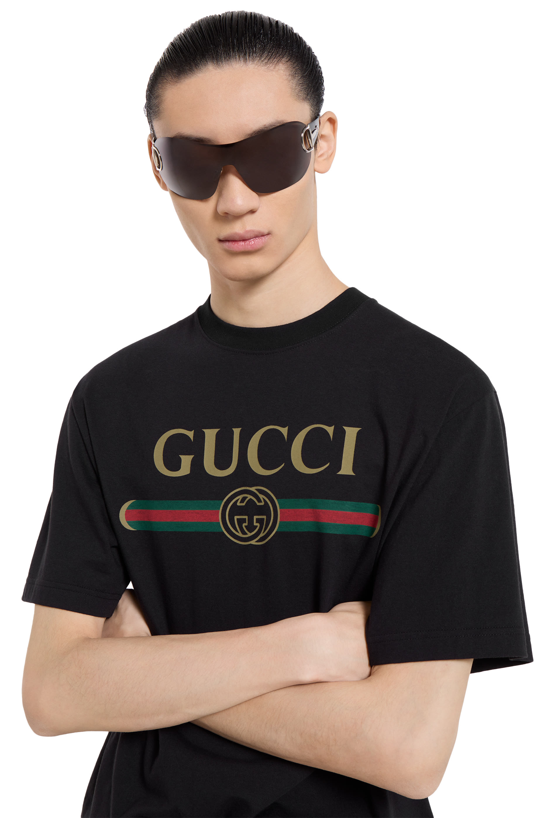 تيشيرت مزين بطبعة مزيج حرير جيرسيه