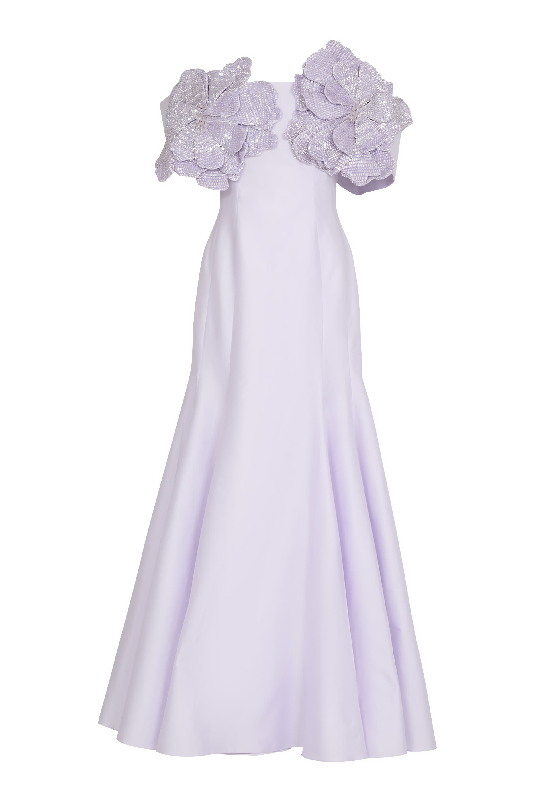 فستان سهرة مطرز بزهور أوركيد بارزة الملمس