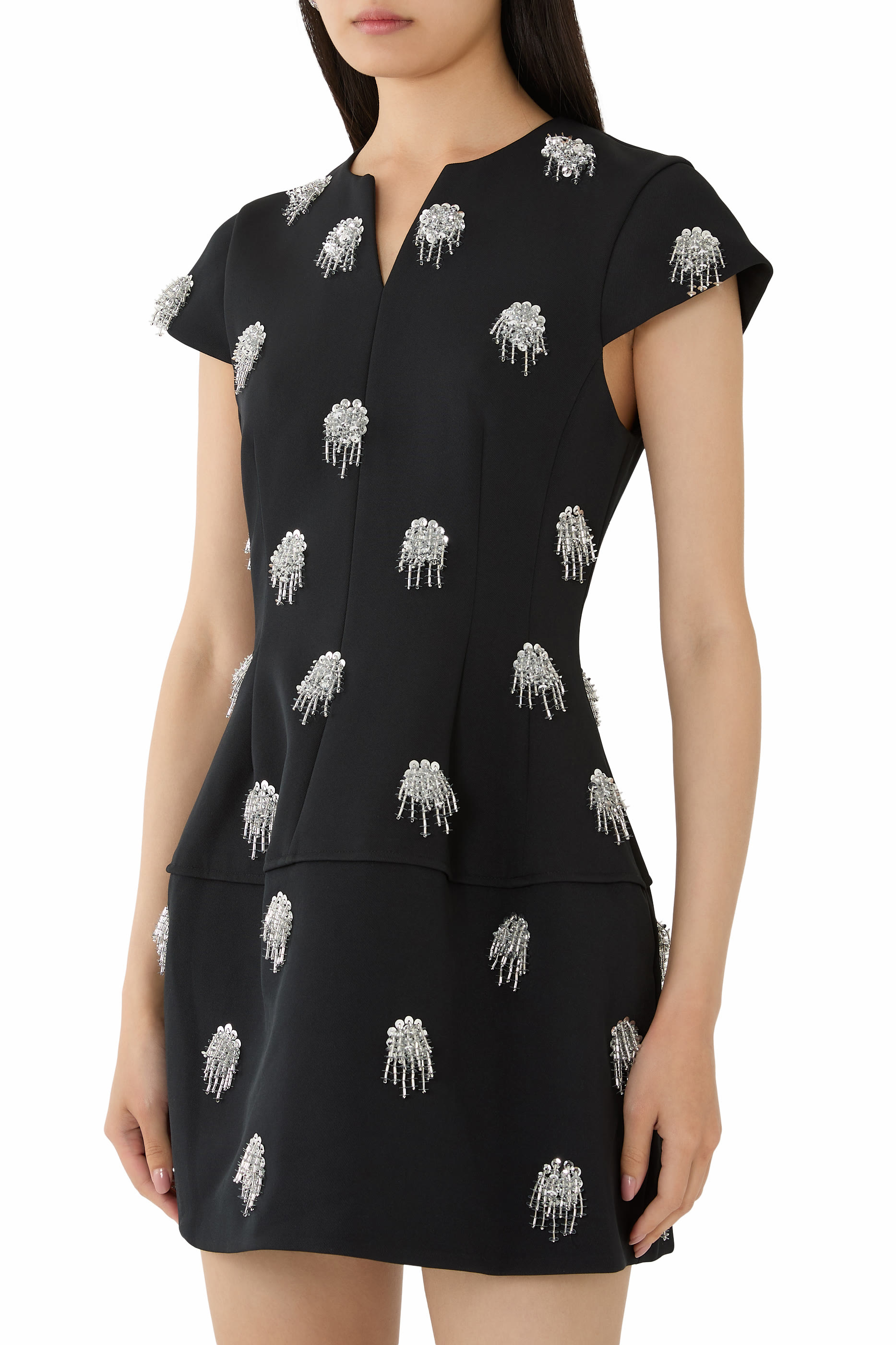 فستان بيثاني قصير تويل مزين