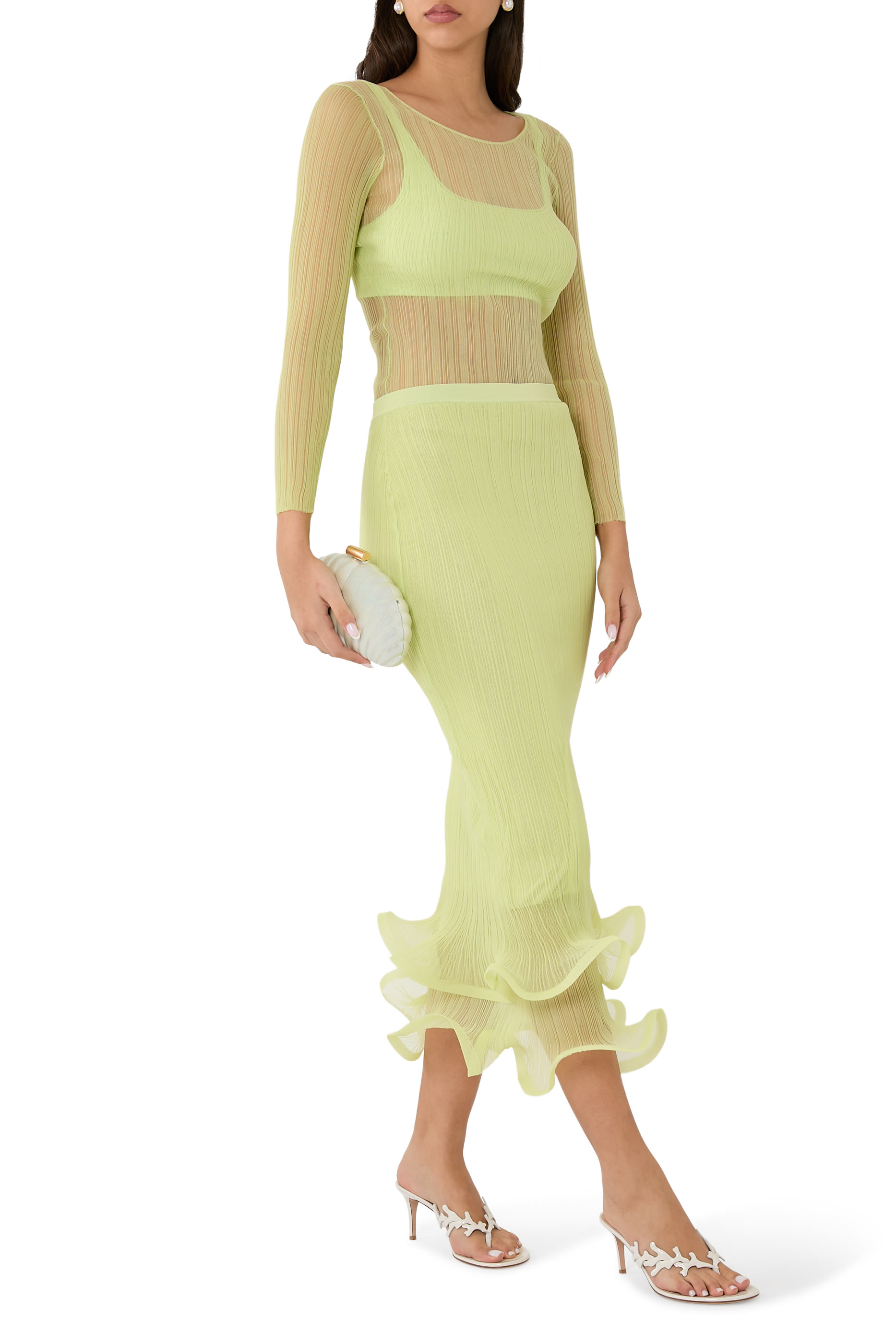 تنورة كيلسو منسوجة متوسطة الطول