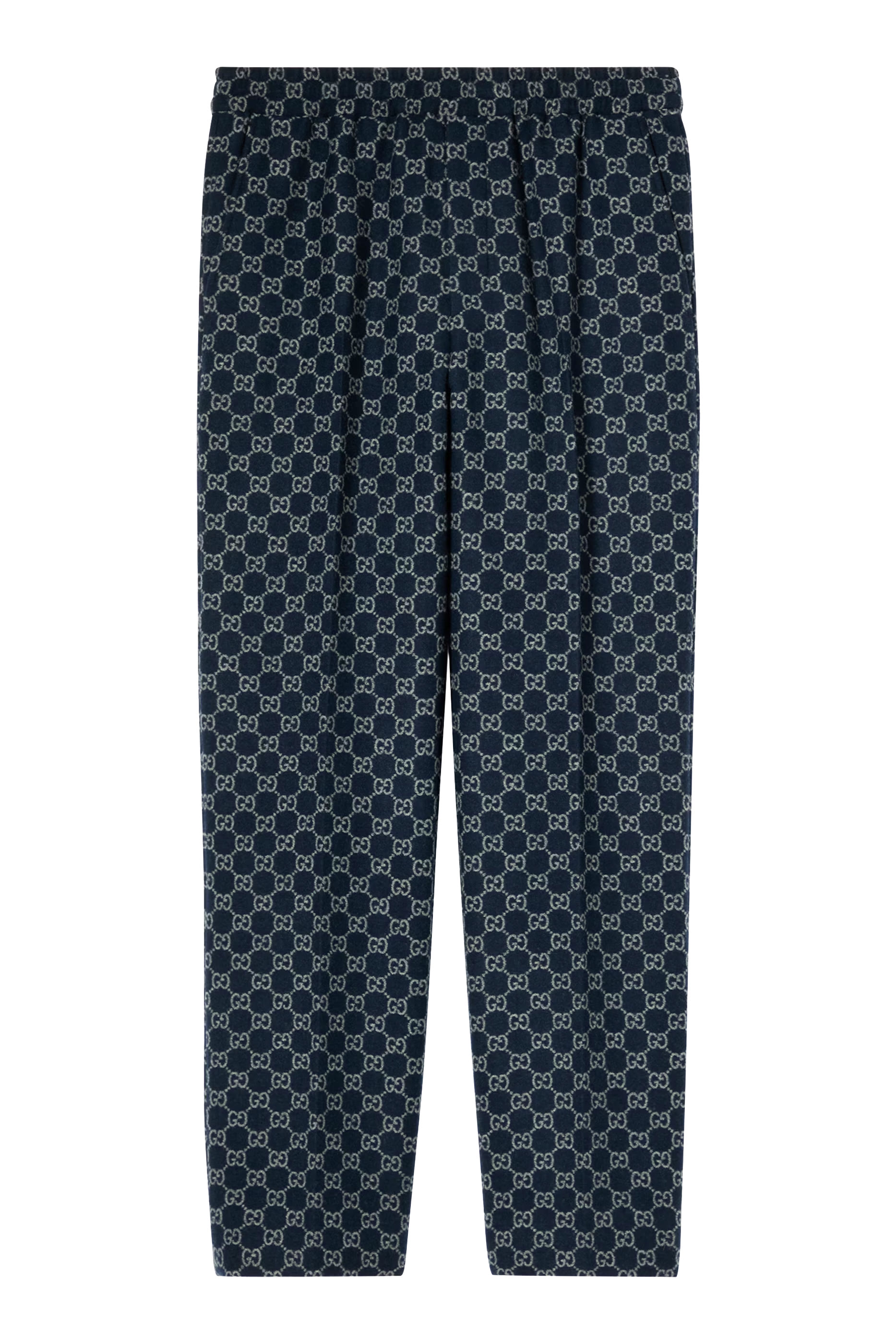 بنطال بنقشة مربعات وشعار الماركة