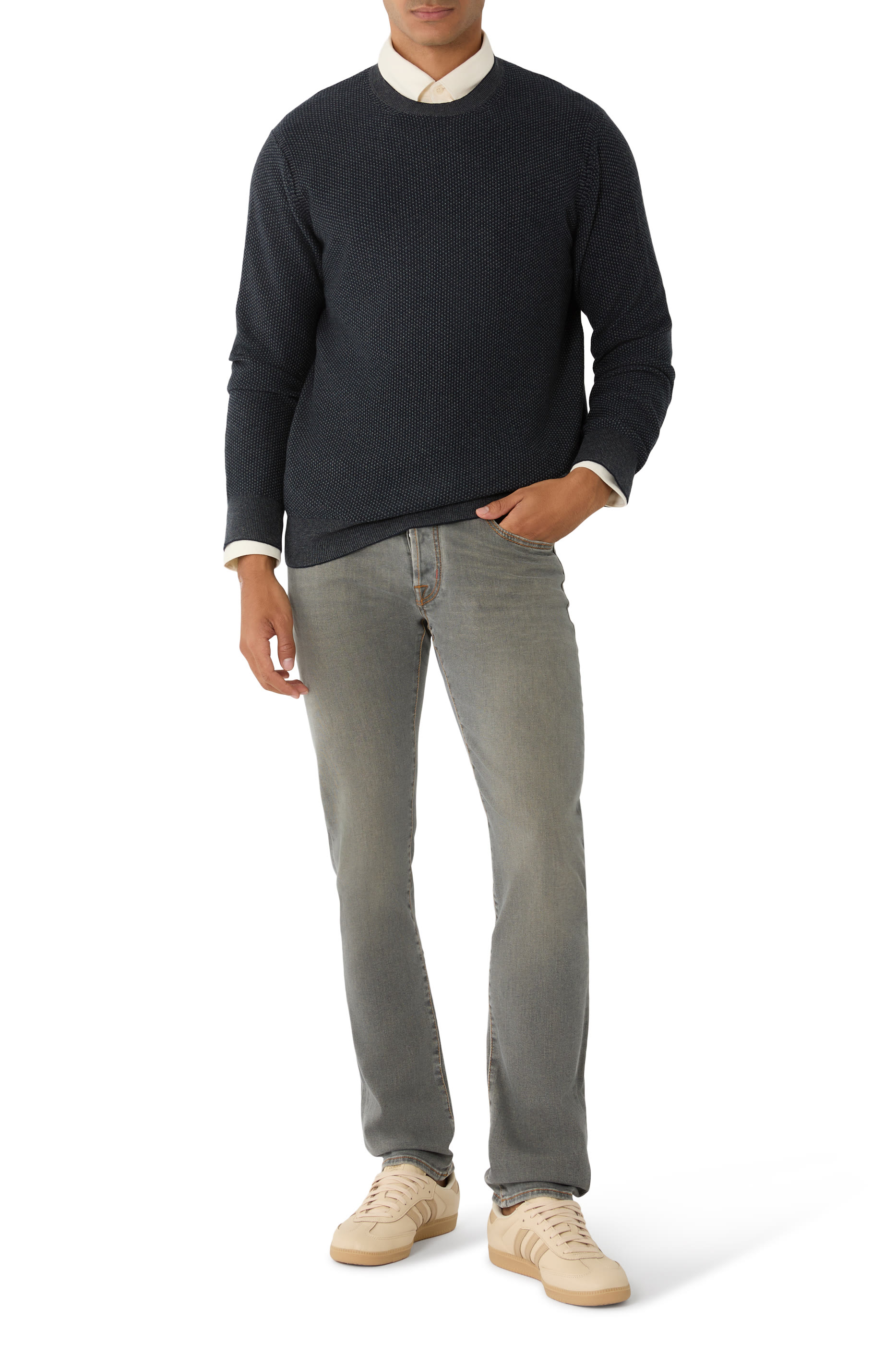 كنزة جيو جاكار بياقة ضيقة مزيج صوف