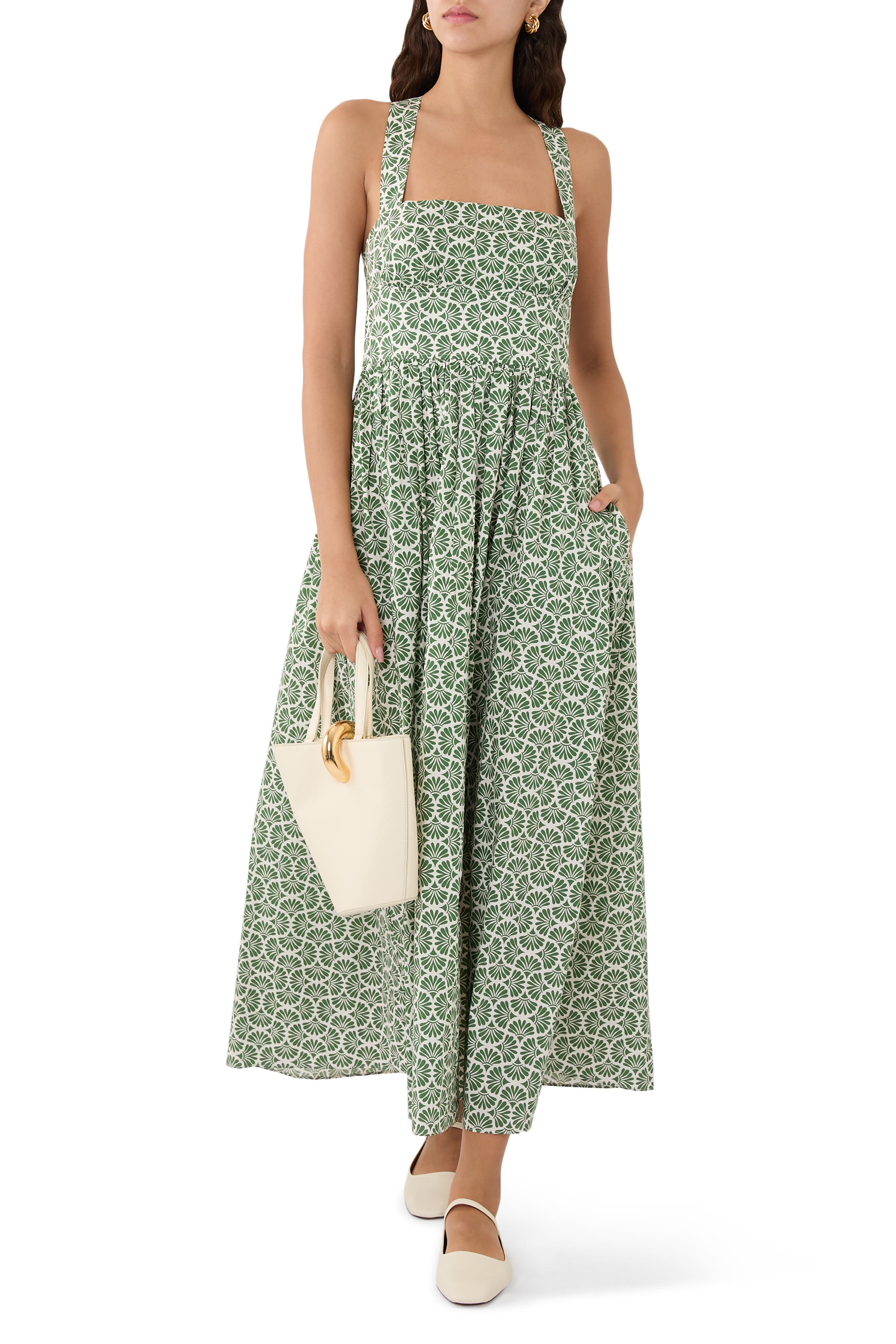 فستان متوسط الطول بأربطة متقاطعة في الخلف