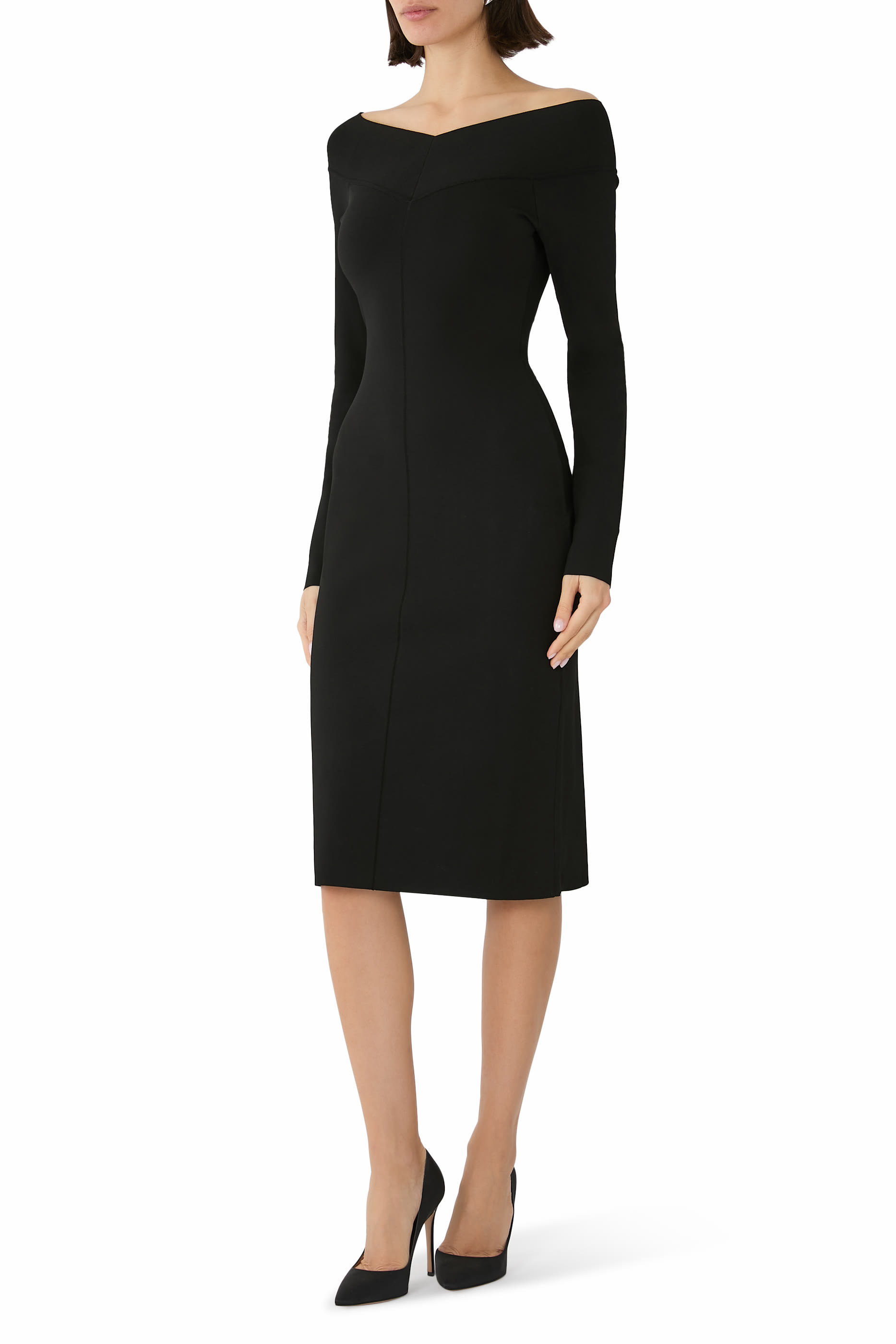 فستان منسوج متوسط الطول