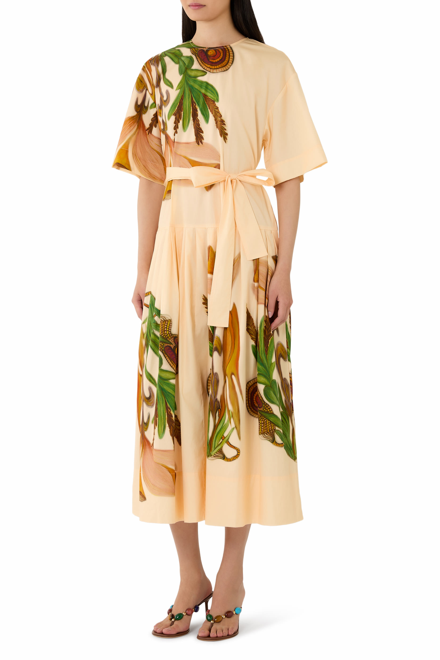 فستان أنيلين بخصر منخفض قطن