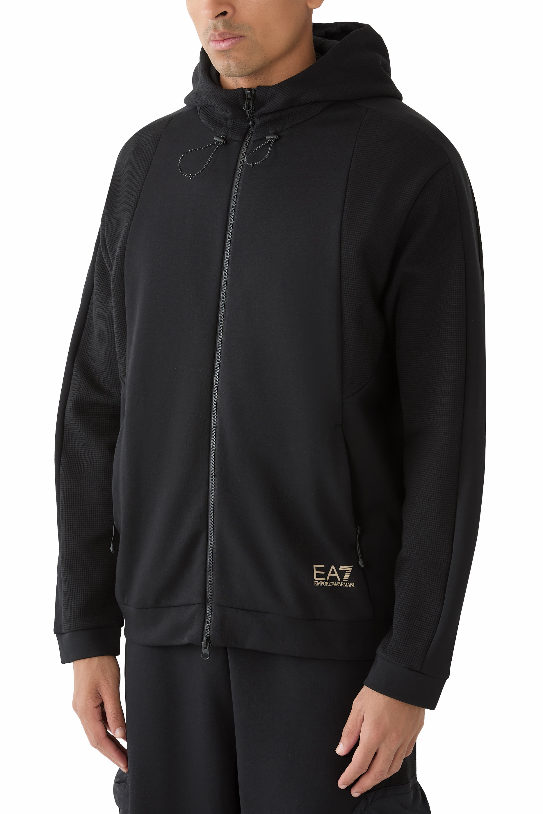 EA7 Logo Cotton-Blend Hooded Sweatshirt