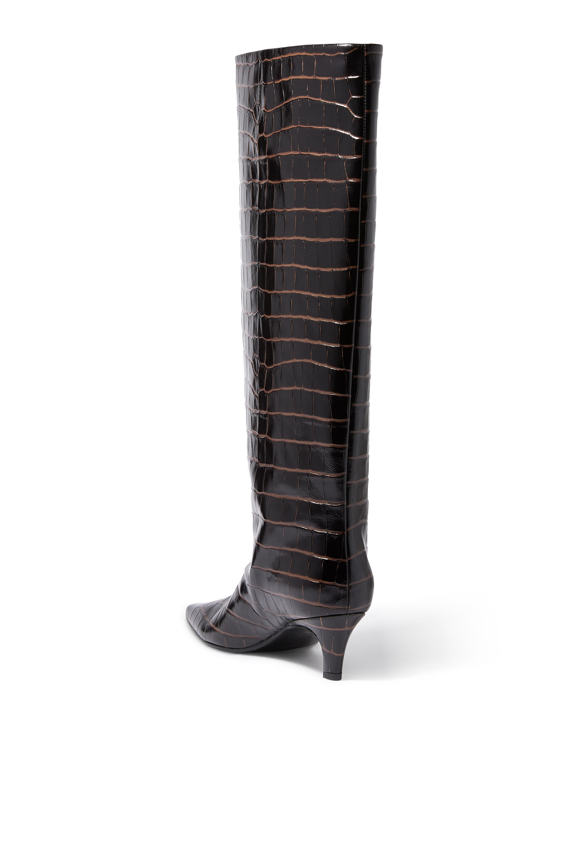 حذاء بوت 50 بتصميم ساق عريضة جلد بنقشة جلد التمساح