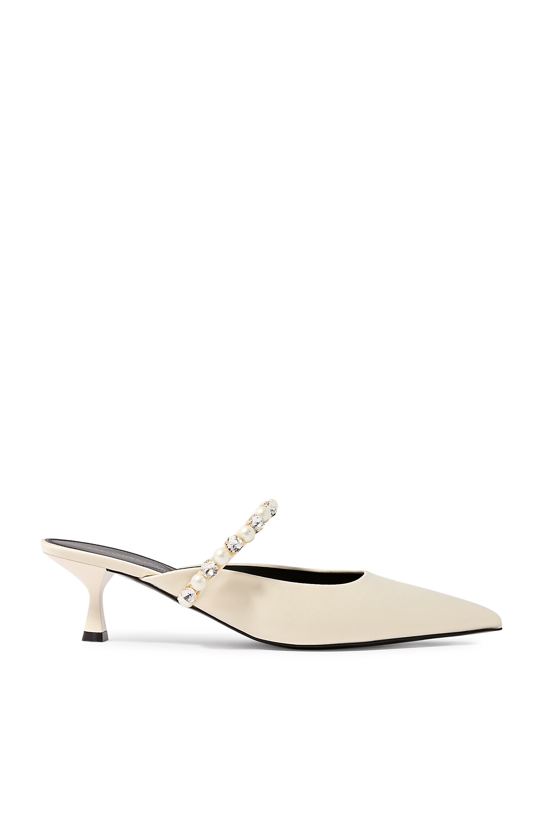 حذاء إلسا مفتوح من الخلف بكعب قصير 40 مرصع بلؤلؤ