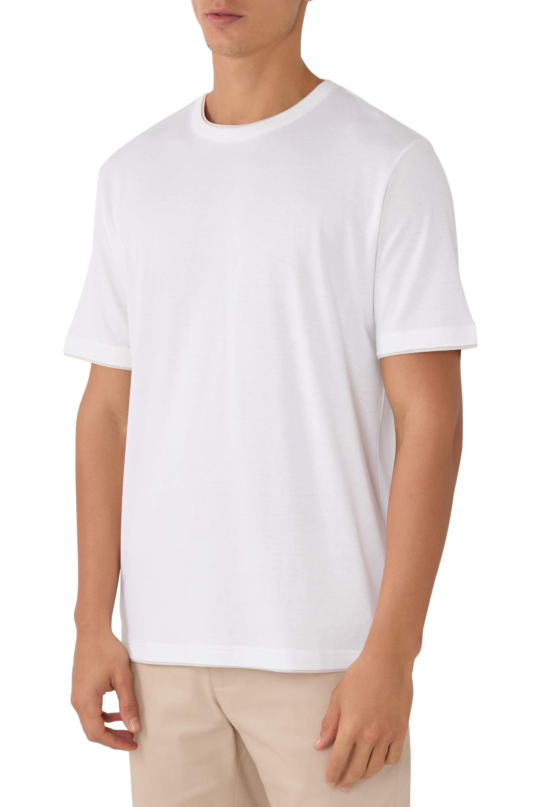 تيشيرت بياقة ضيقة قطن جيرسيه