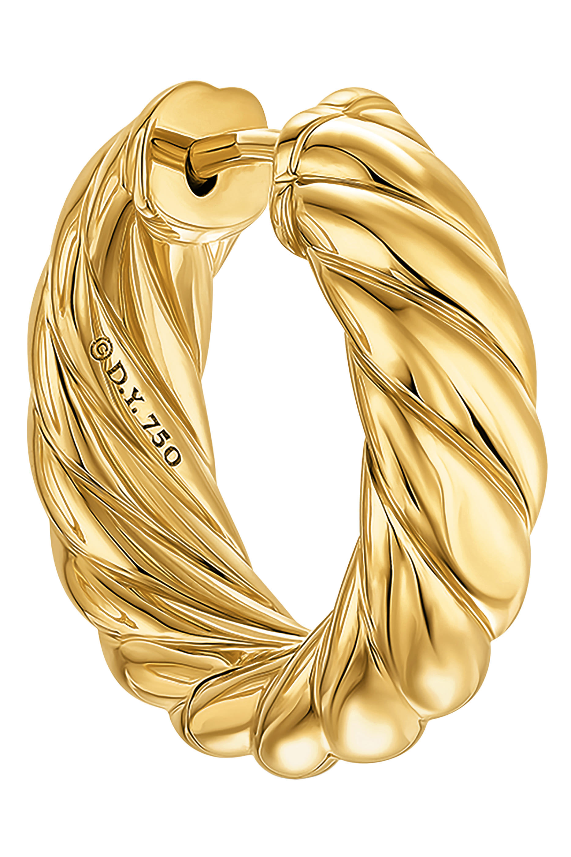 أقراط دائرية سكلبتد كابل، ذهب أصفر عيار 18