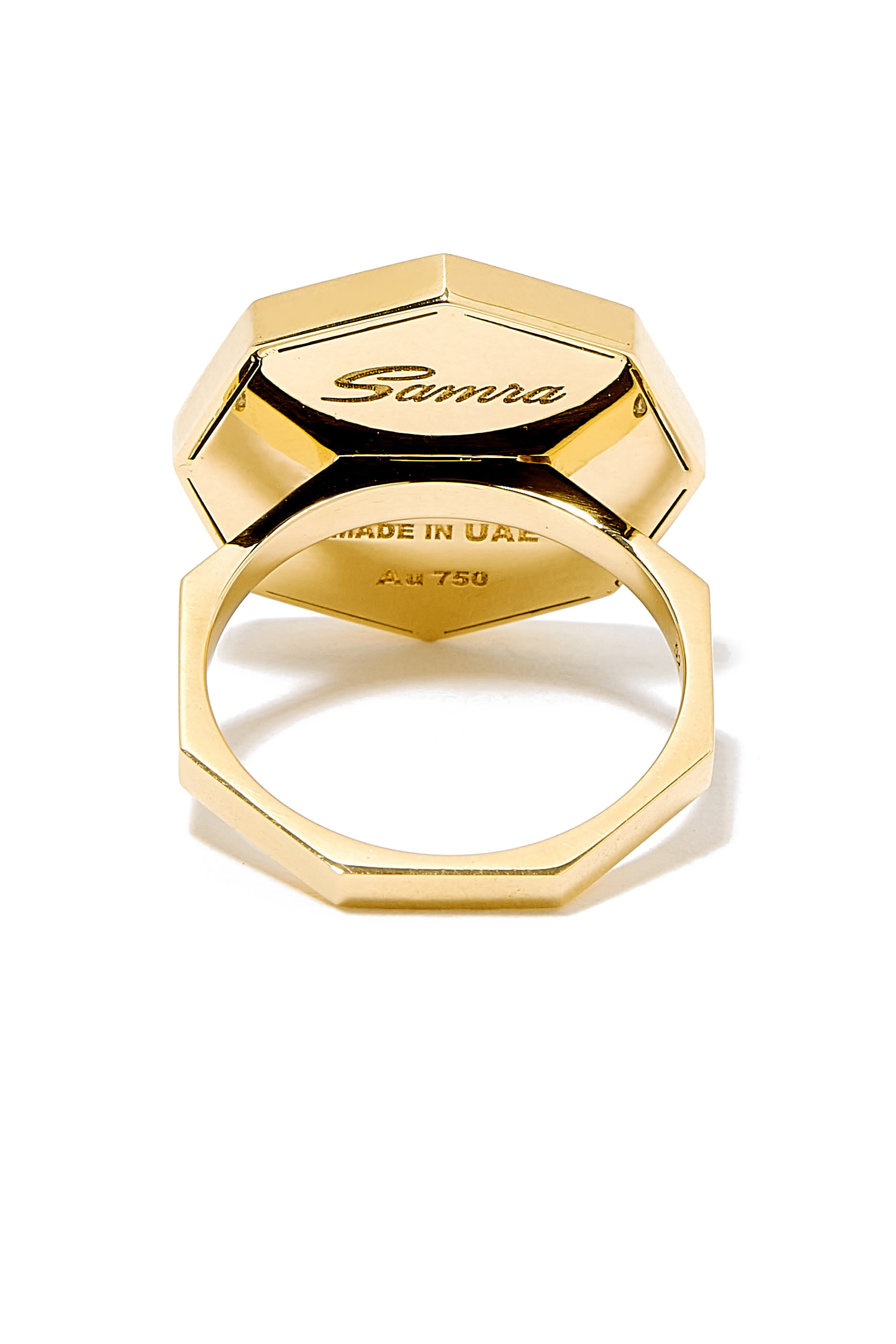 خاتم ورد تراث صغير مرصع بأحجار ملكيت والماس، ذهب أصفر عيار 18